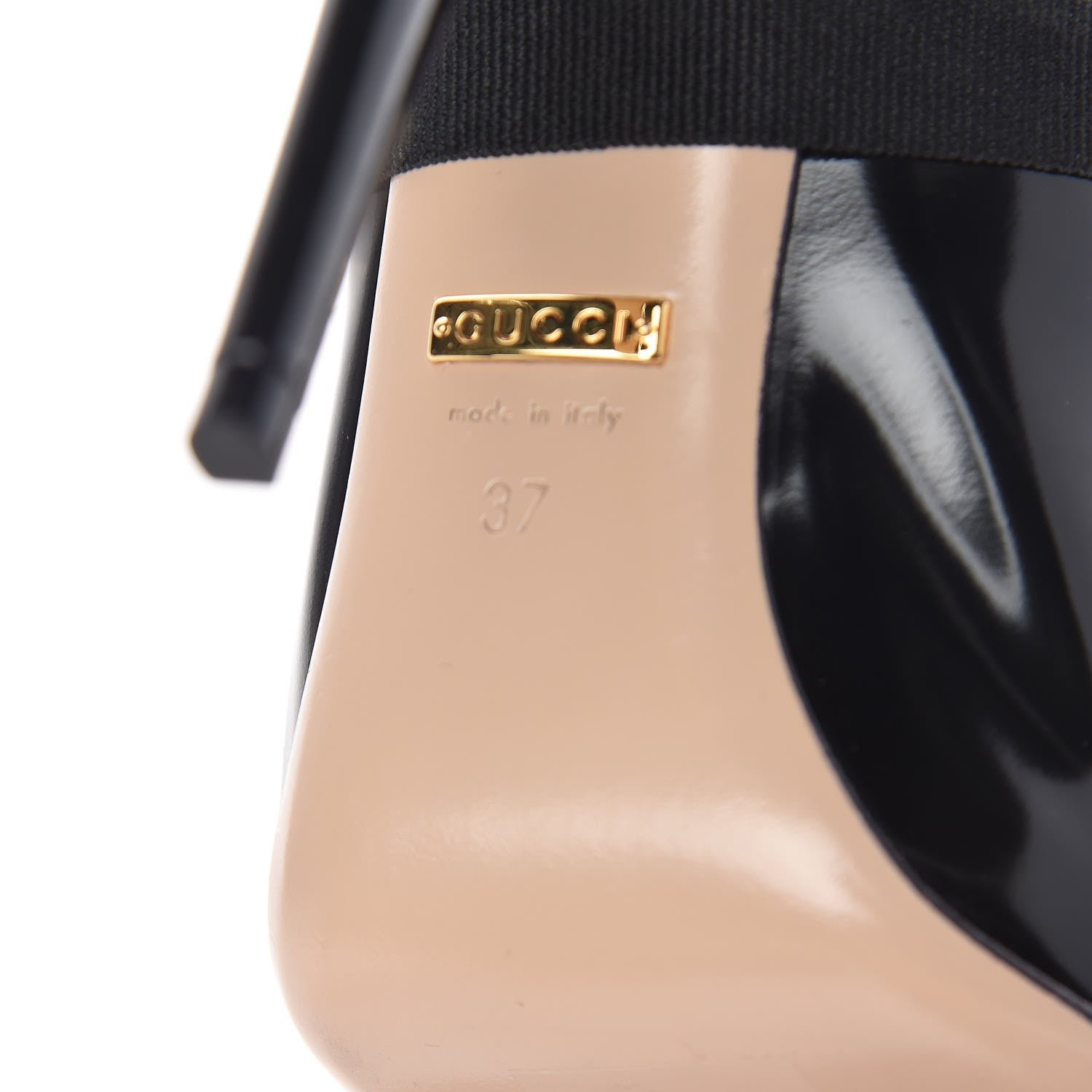 Gucci Polished Calfskin Removable Bee Elaisa Platform High Heel Pumps 37 Black 9 of 10