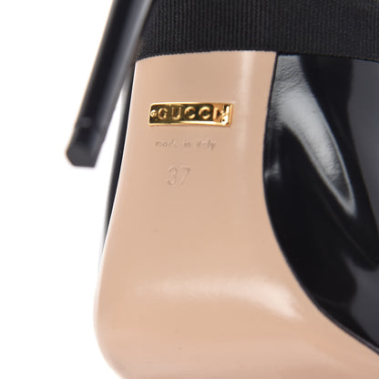 Gucci Polished Calfskin Removable Bee Elaisa Platform High Heel Pumps 37 Black 9 of 10