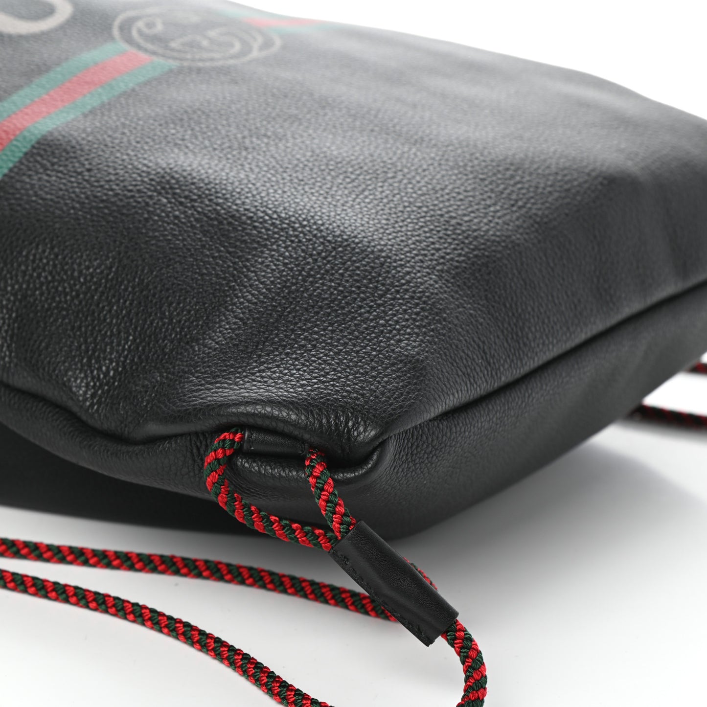 Calfskin Logo Drawstring Backpack Black
