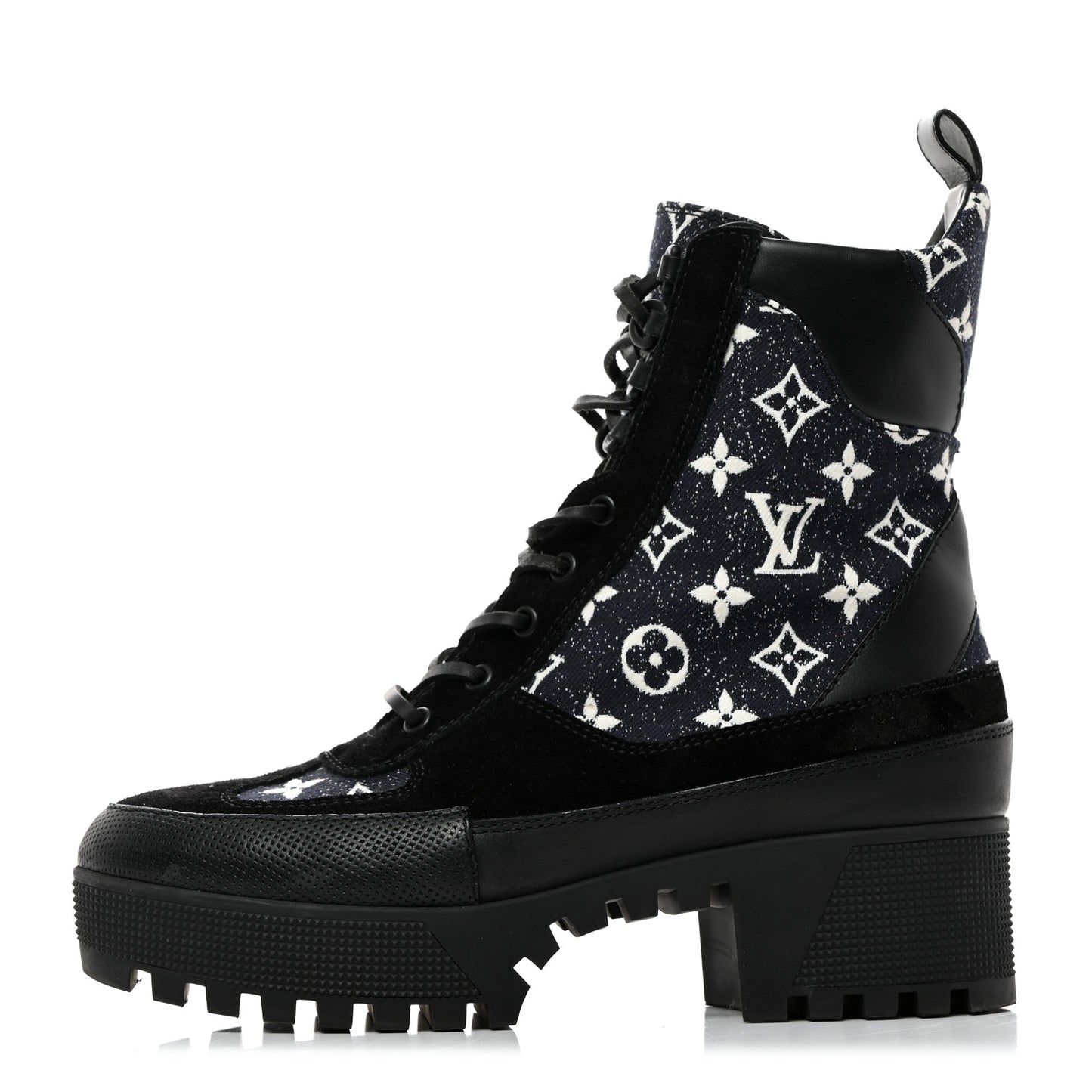 LOUIS VUITTON Calfskin Monogram Denim Laureate Platform Desert Boots 41 Grey