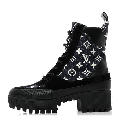 Louis Vuitton LOUIS VUITTON Calfskin Monogram Denim Laureate Platform Desert Boots 41 Grey 1 of 8
