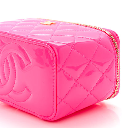 Chanel Patent Quilted Pearl Crush Small Vanity Case With Chain Neon Pink 10 of 12