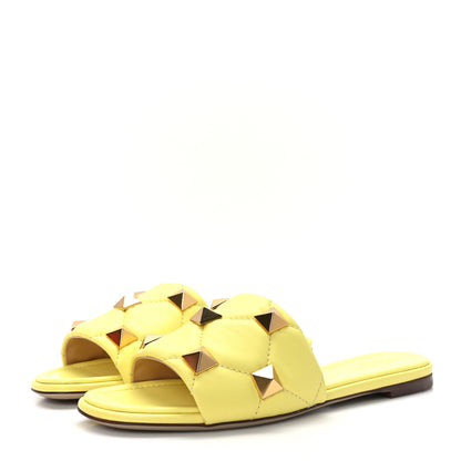 Valentino Garavani Nappa Roman Stud Flat Slide Sandals 37 Lime Sorbet 3 of 9