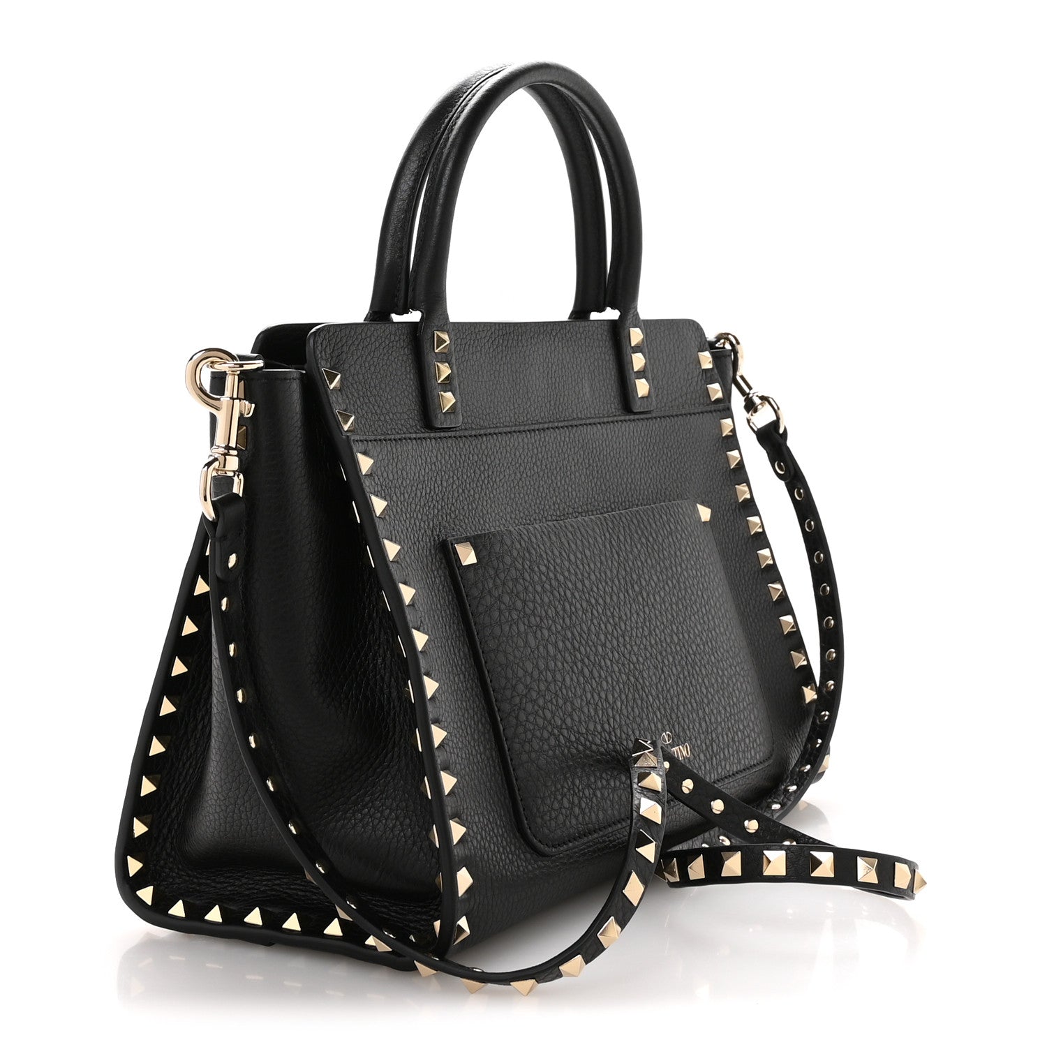 Valentino Garavani Pebbled Calfskin Rockstud Double Handle Tote  Black 3 of 9