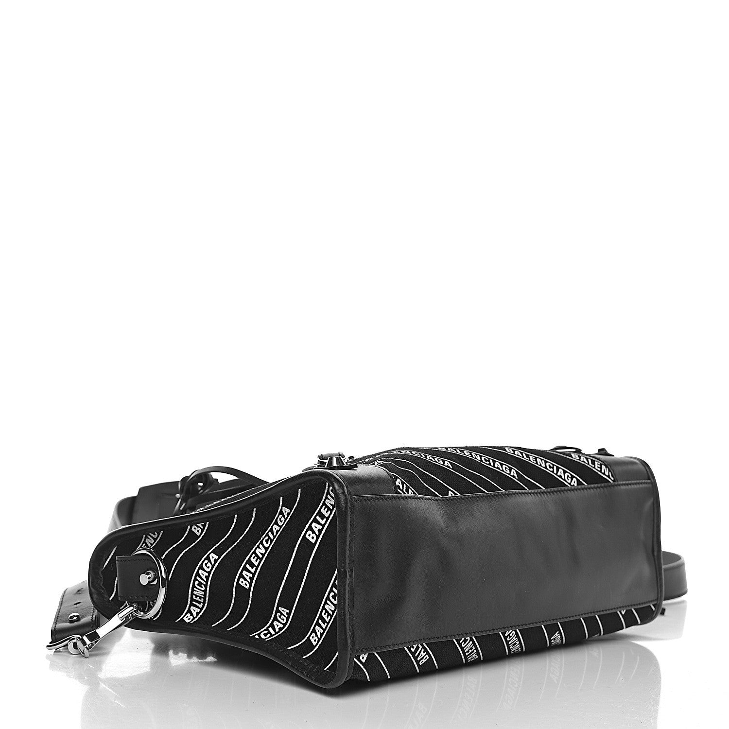 Balenciaga Canvas Satin Calfskin Diagonal Allover Logo Print Classic Silver Hardware S City Black White 4 of 11