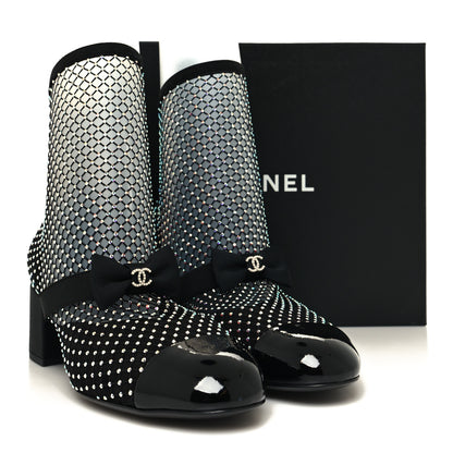 Chanel Resille Strass Kid Suede Patent Mary Jane Short Boots 40 Black 8 of 8