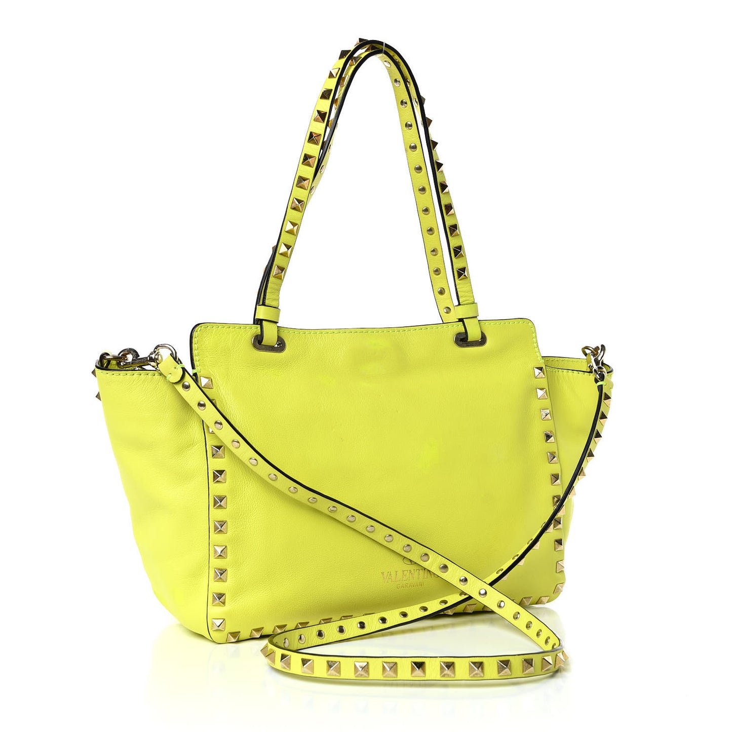 Vitello Small Rockstud Tote Yellow Fluo
