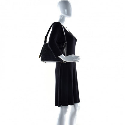 Balenciaga Shiny Calfskin Crocodile Embossed Medium Ghost Shoulder Bag Black 3 of 15