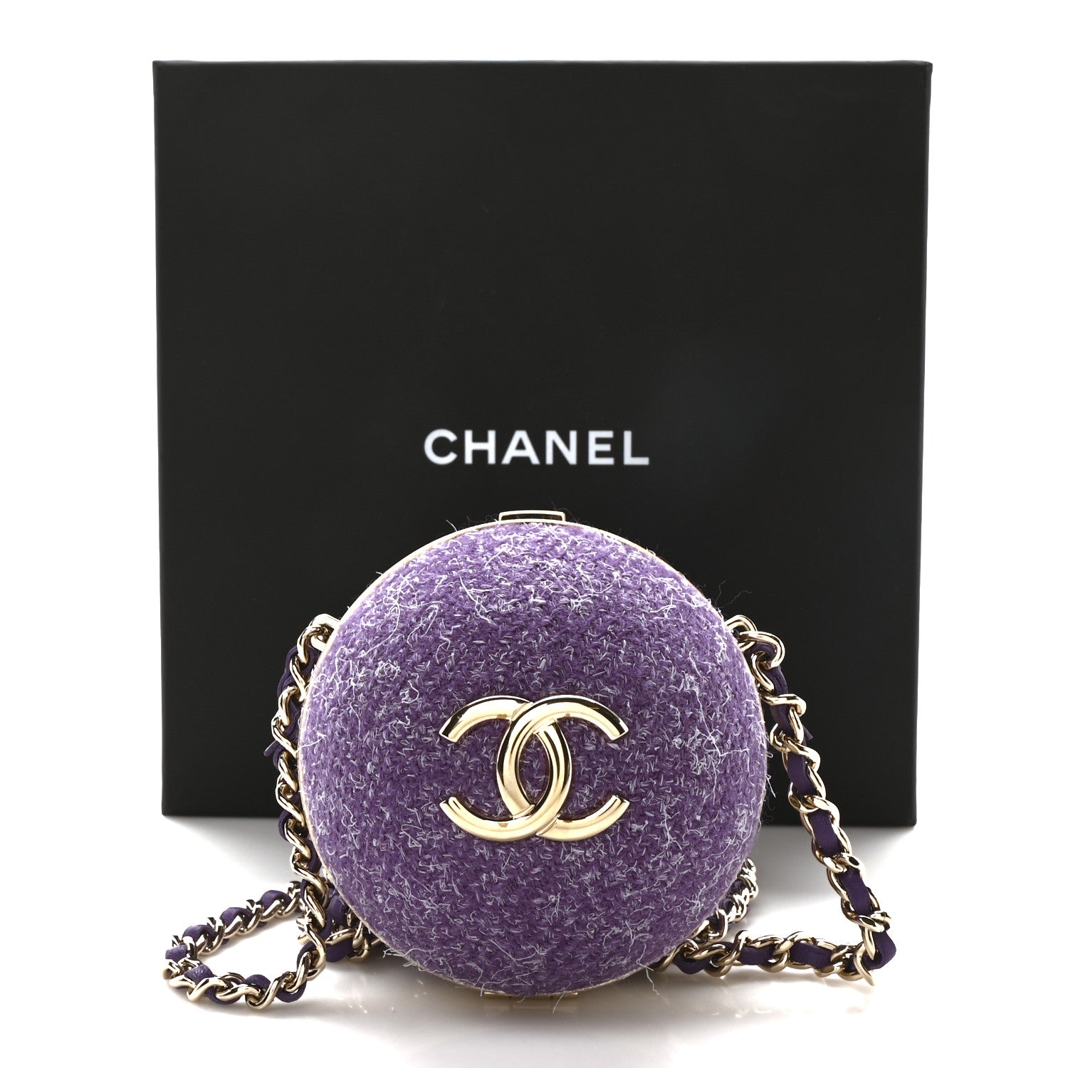Chanel Tweed Minaudiere Round Chain Clutch Purple 11 of 11