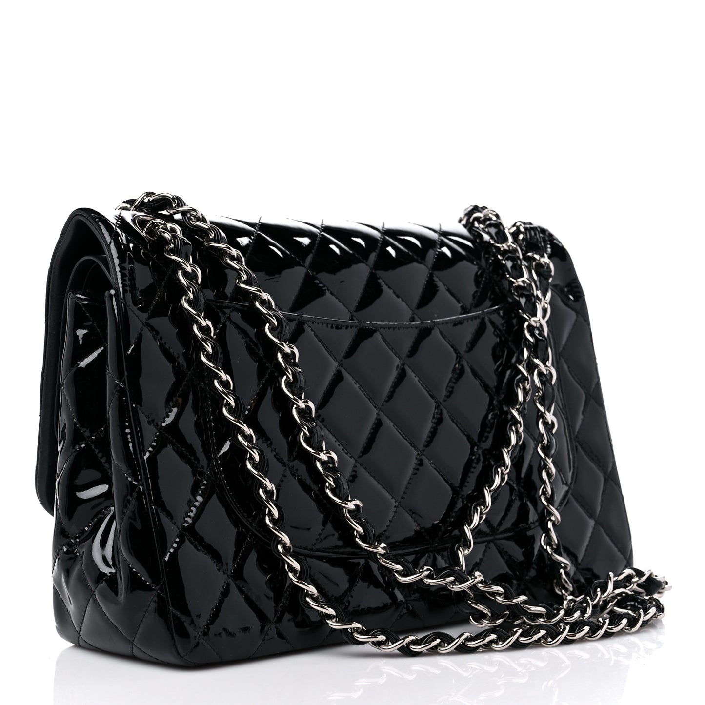 Patent Quilted Jumbo Double Flap Black