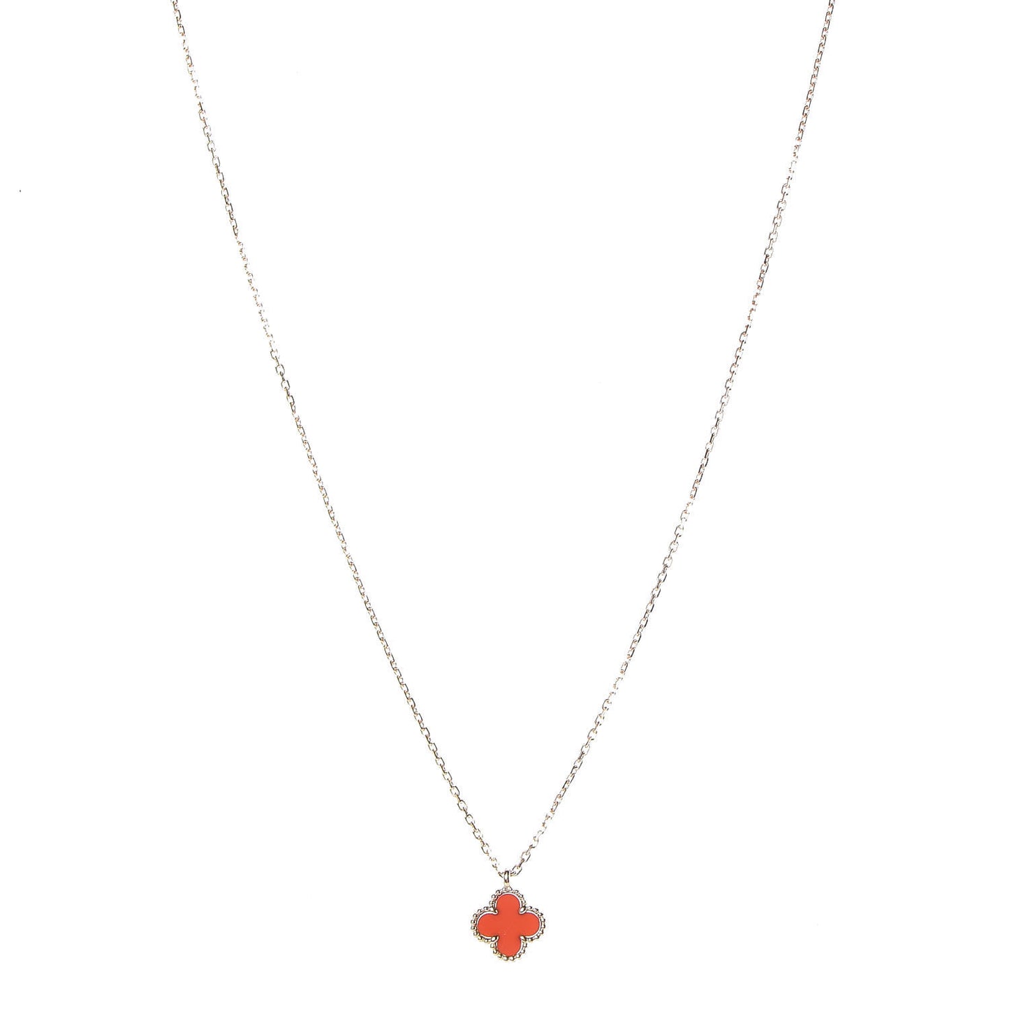 18K Rose Gold Carnelian Sweet Alhambra Pendant Necklace