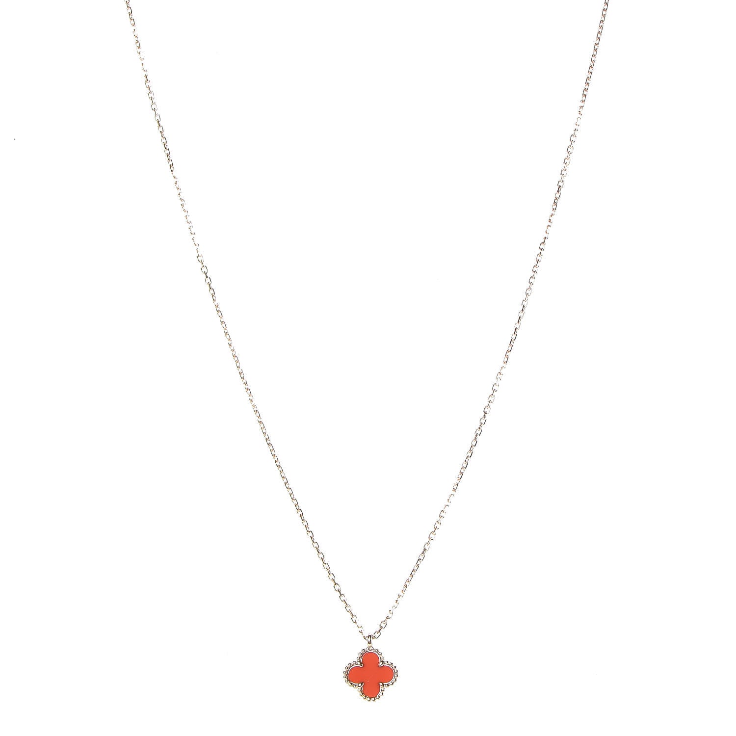 Van Cleef & Arpels 18K Rose Gold Carnelian Sweet Alhambra Pendant Necklace 1 of 6
