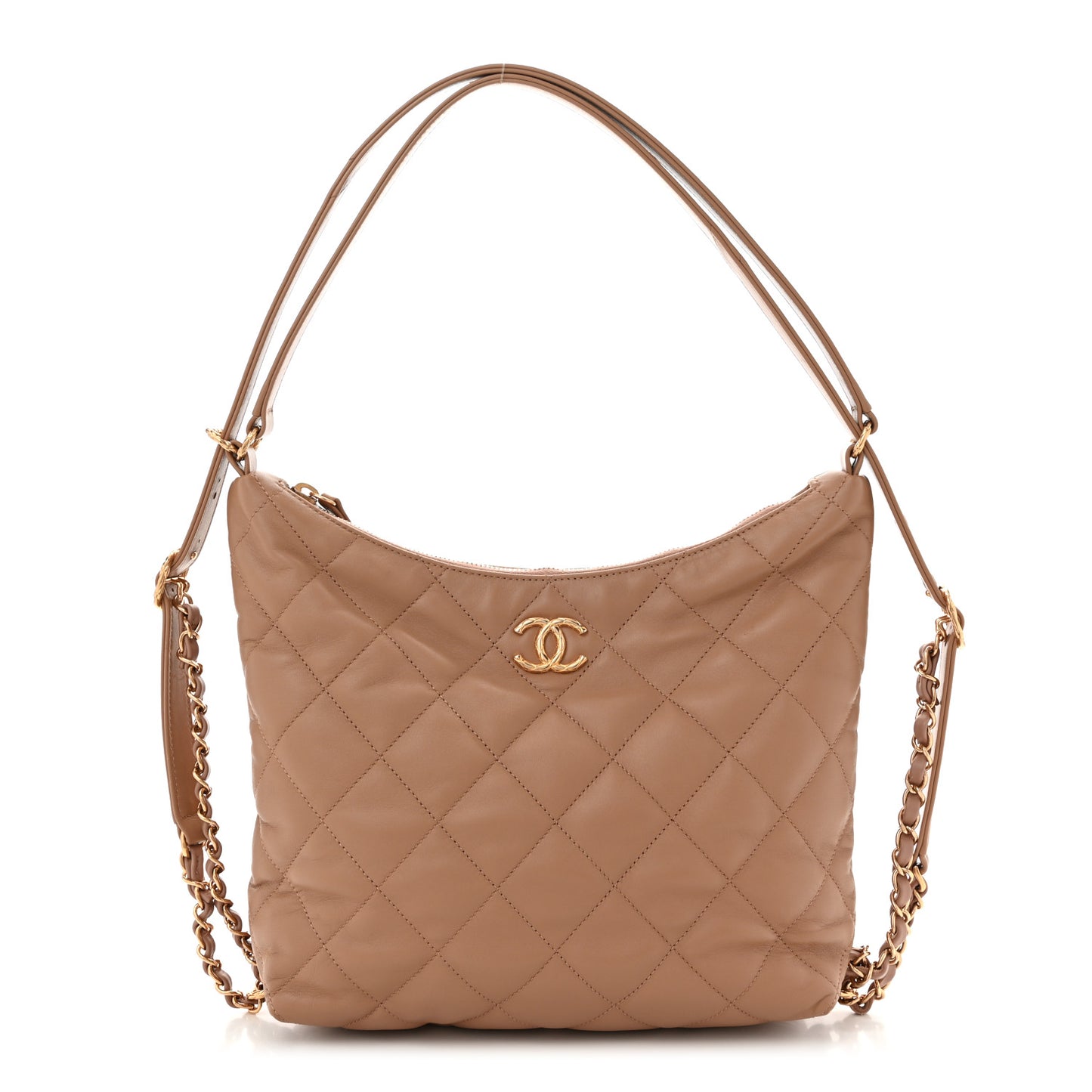 Lambskin Quilted Hobo Beige