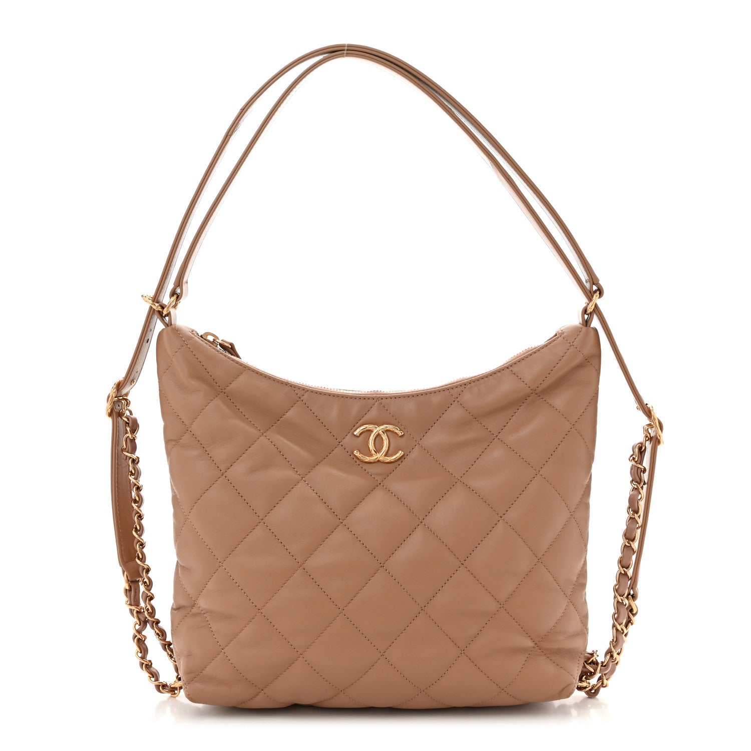 Chanel Lambskin Quilted Hobo Beige 1 of 10