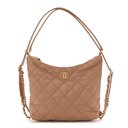Chanel Lambskin Quilted Hobo Beige 1 of 10