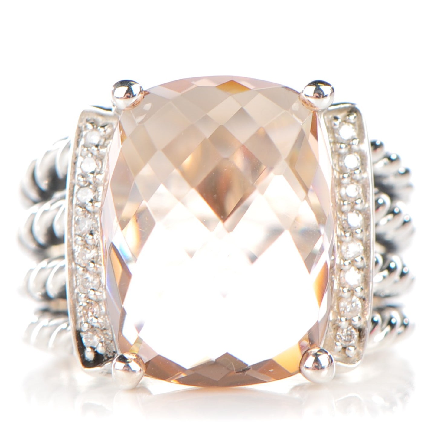 Sterling Silver Diamond Morganite 16mm Wheaton Ring 54 7