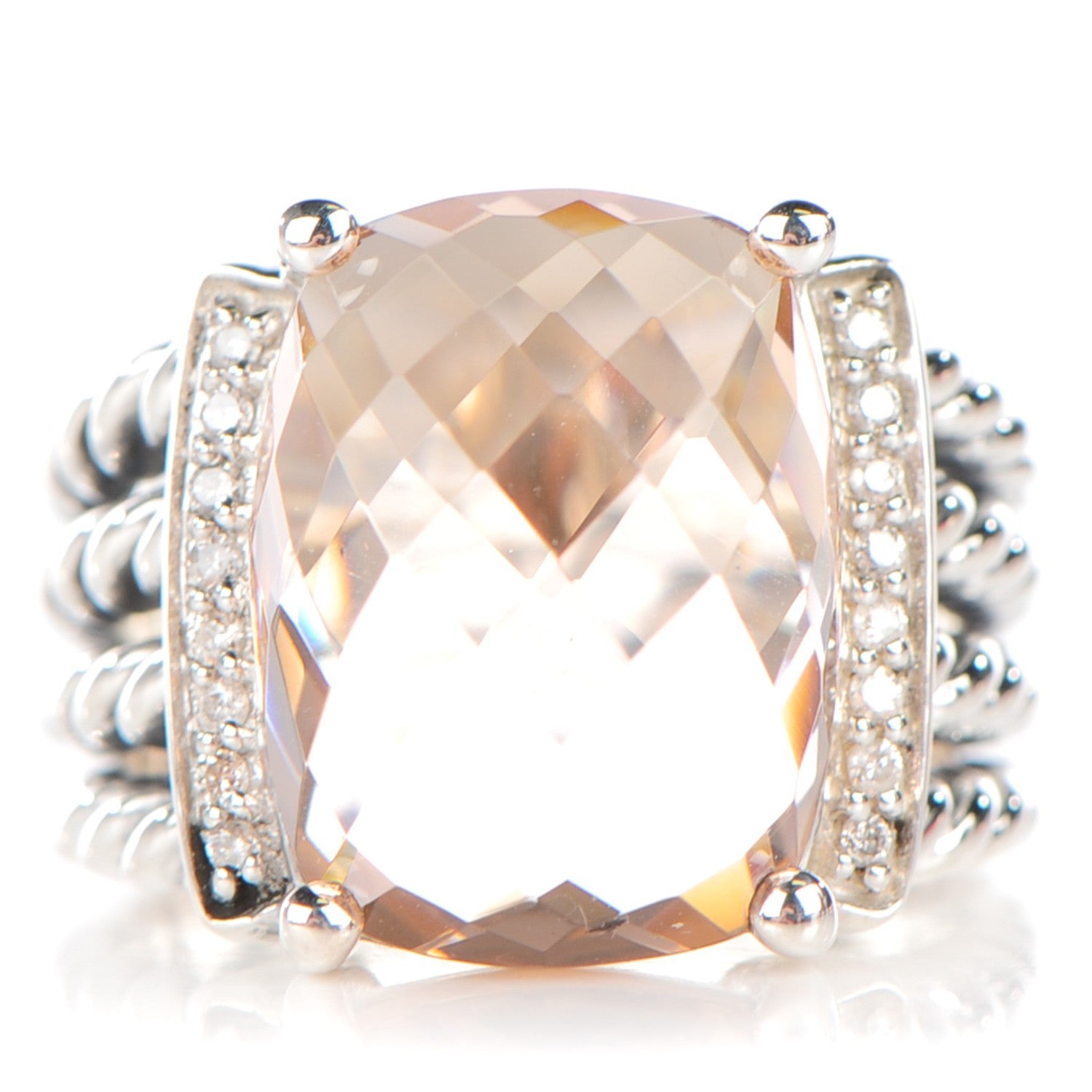 David Yurman Sterling Silver Diamond Morganite 16mm Wheaton Ring 54 7 1 of 5