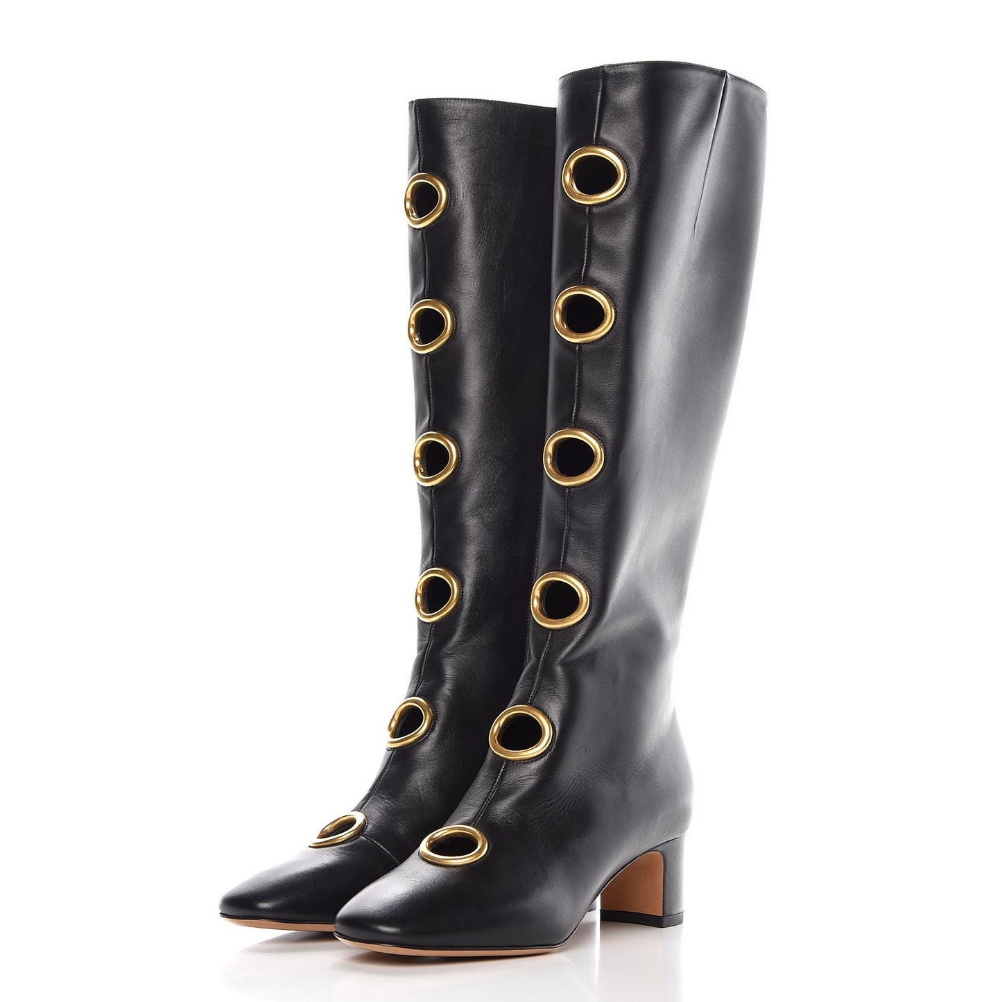 Smooth Calfskin Eyelet High Boots 36 Black