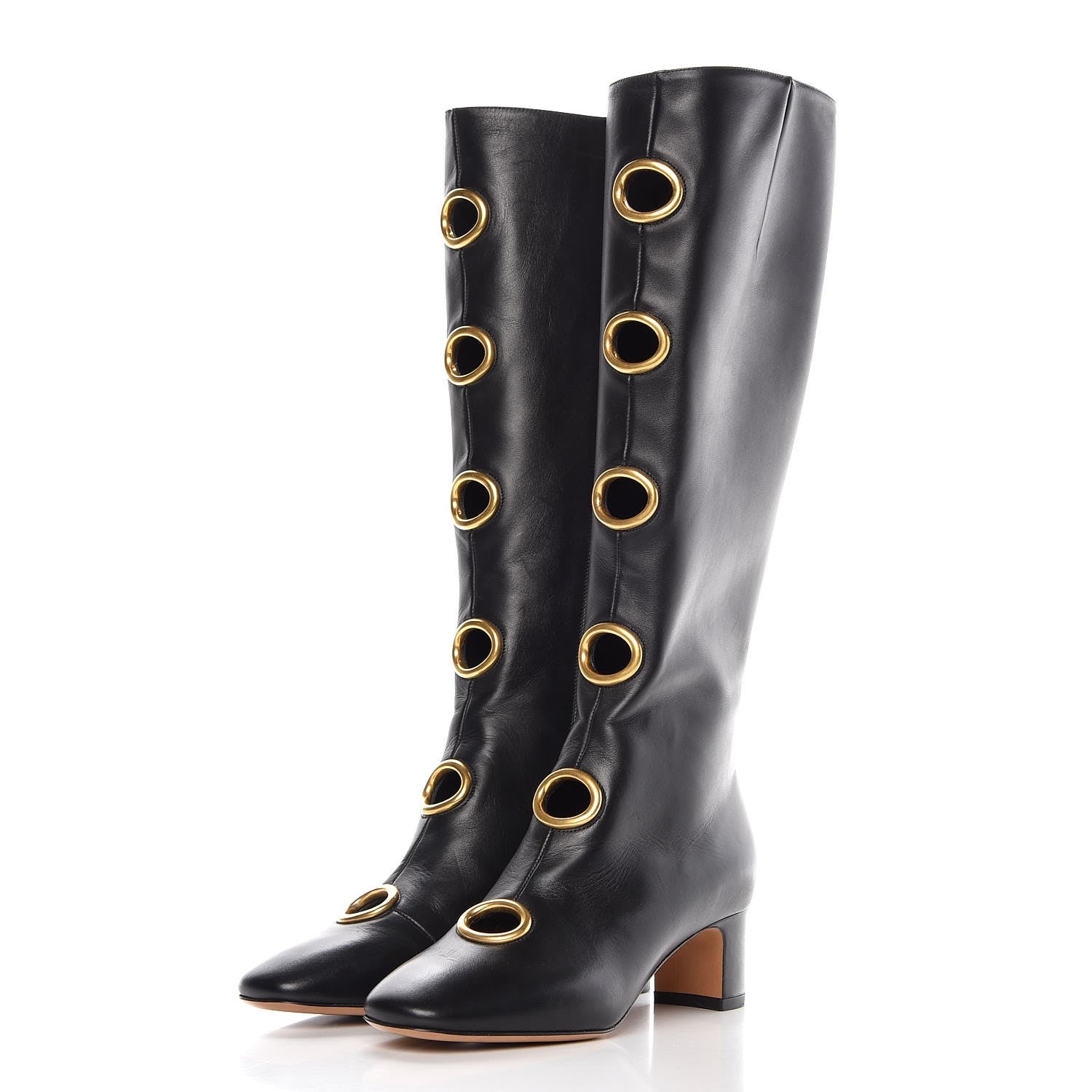 Valentino Garavani Smooth Calfskin Eyelet High Boots 36 Black 3 of 13