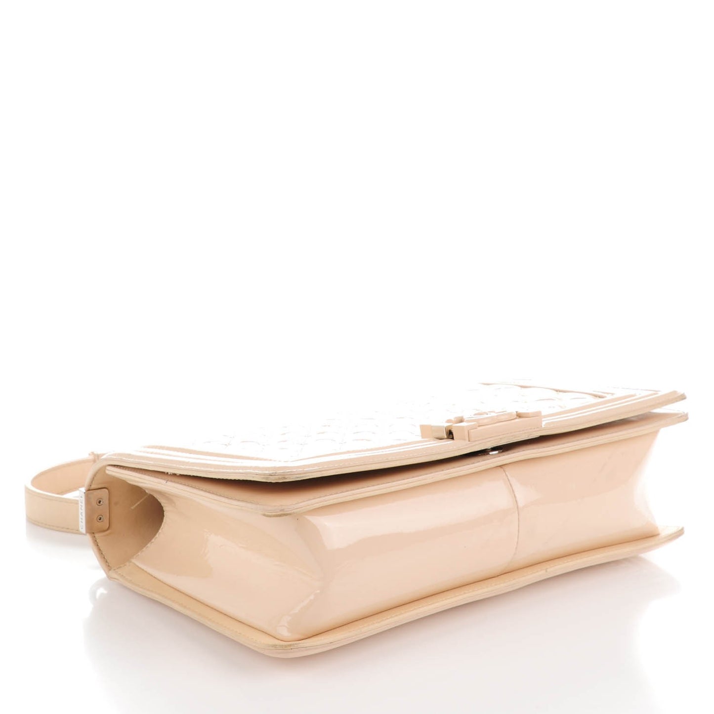Patent Calfskin New Medium Boy Flap Plexiglass Beige