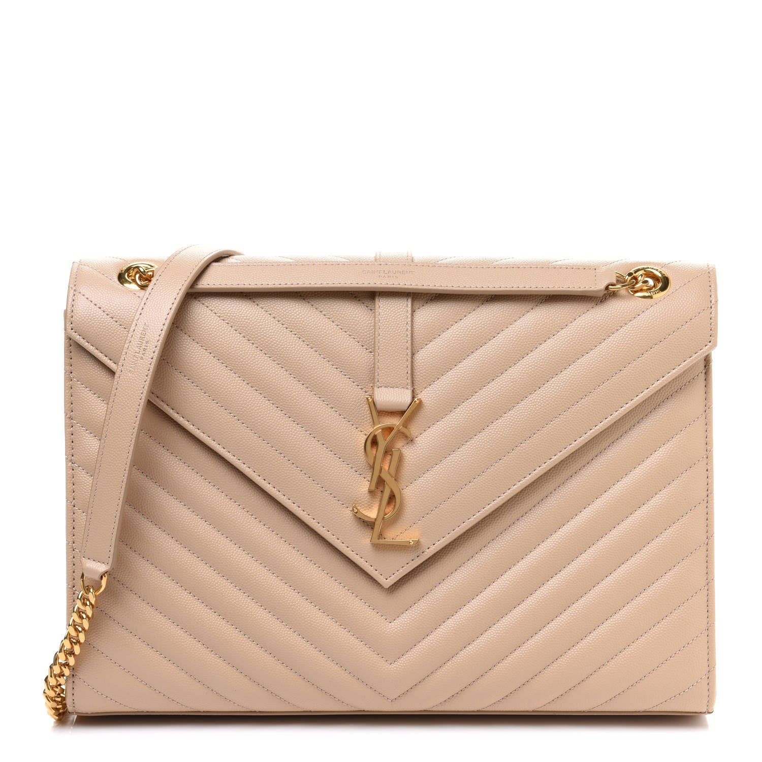 Saint Laurent Grain De Poudre Matelasse Chevron Large Monogram Satchel Nude Powder 1 of 12