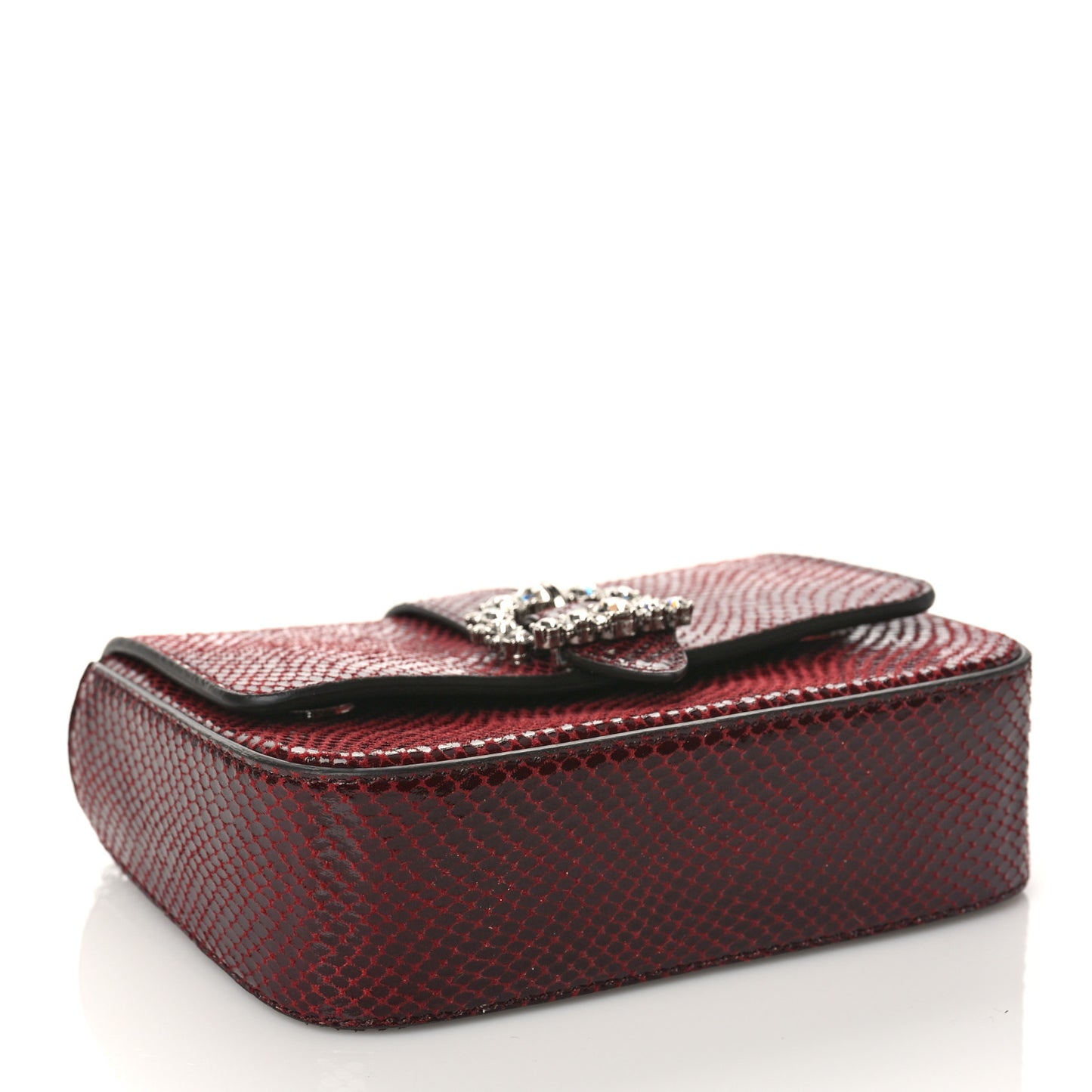 Calfskin Lizard Embossed Crystal Cheri Satchel Bordeaux