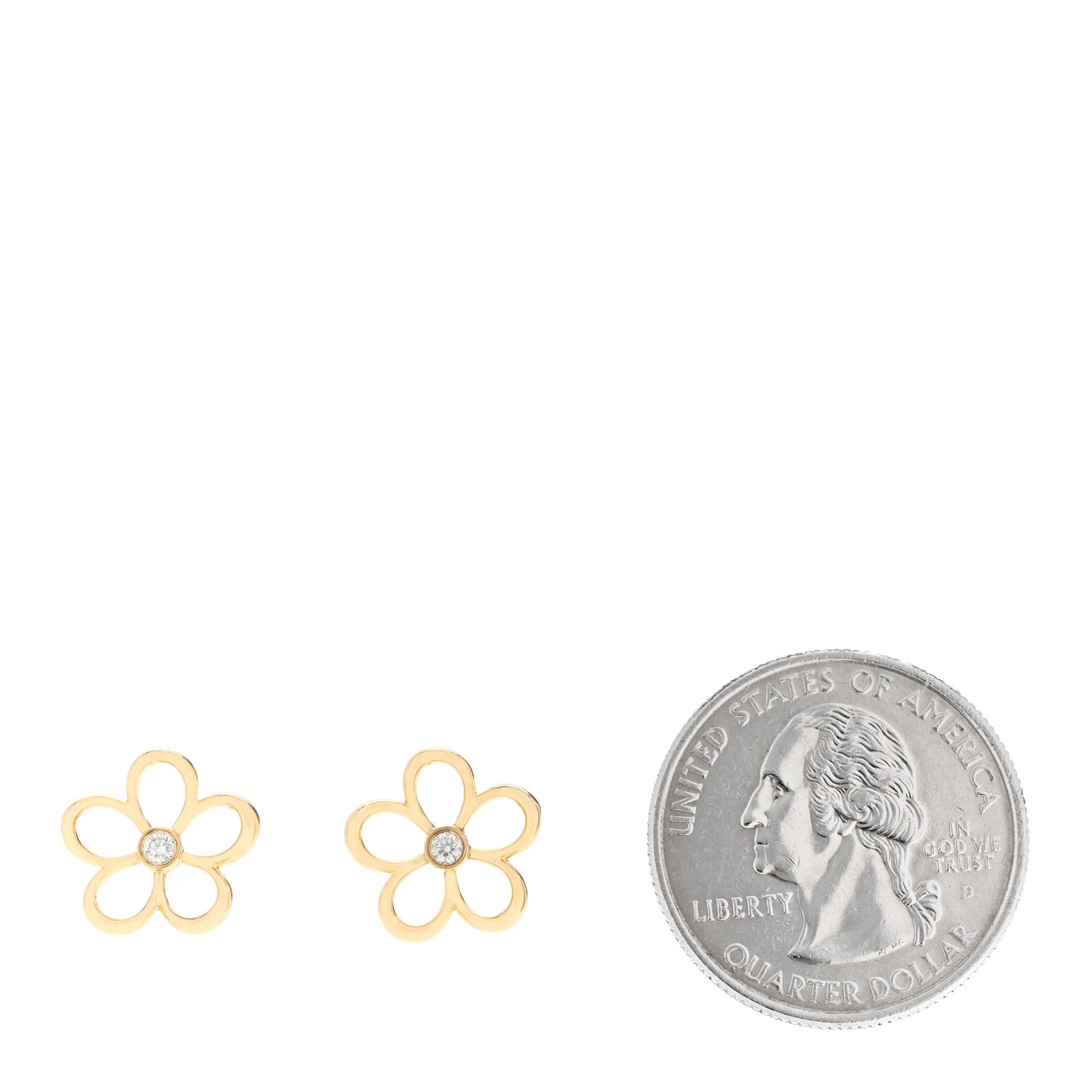 18K Yellow Gold Diamond Small Open Flower Earrings