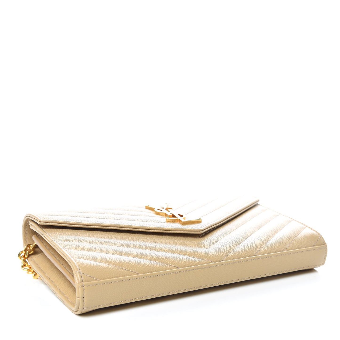 Grain De Poudre Matelasse Chevron Monogram Chain Wallet Deep Beige