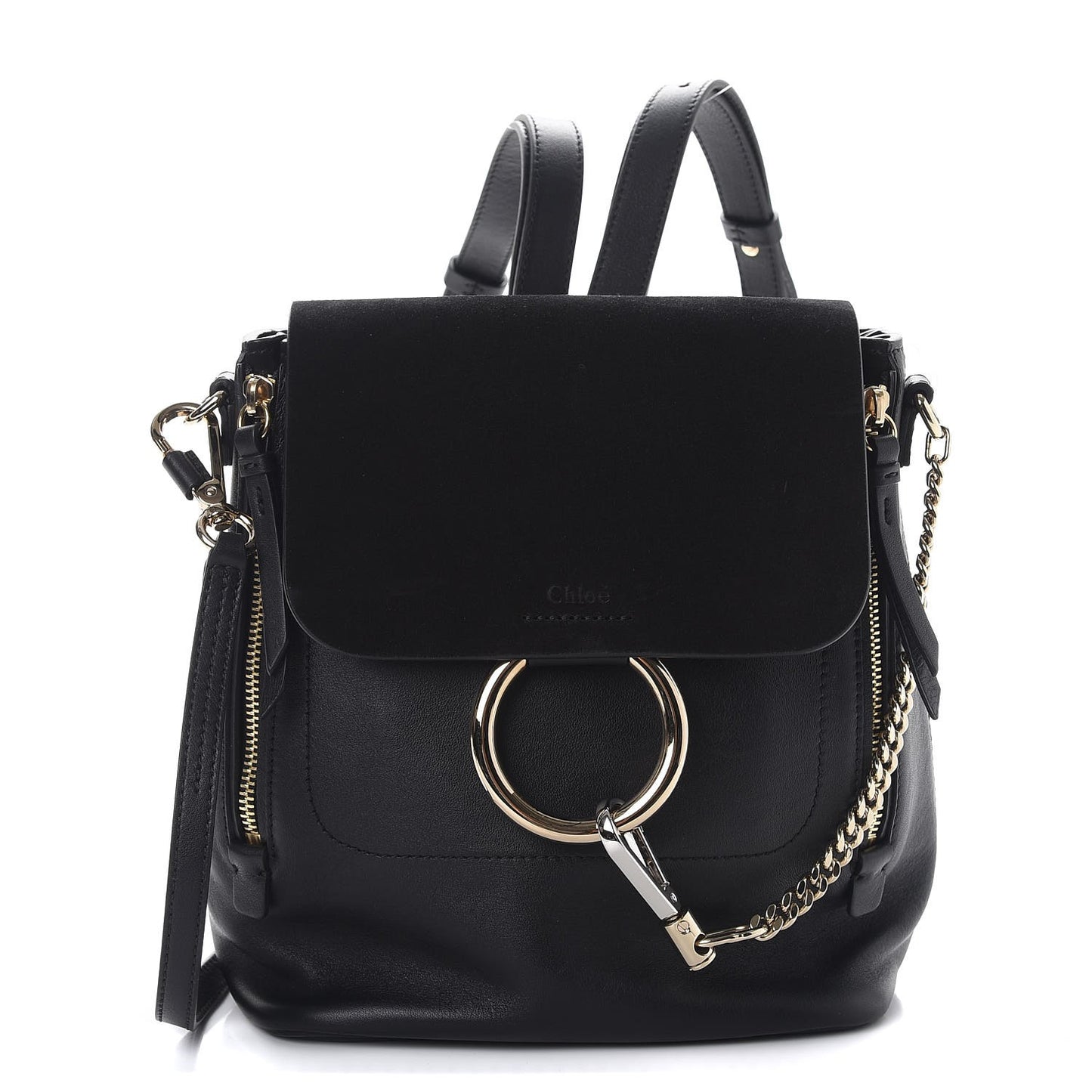 Suede Calfskin Small Faye Backpack Black