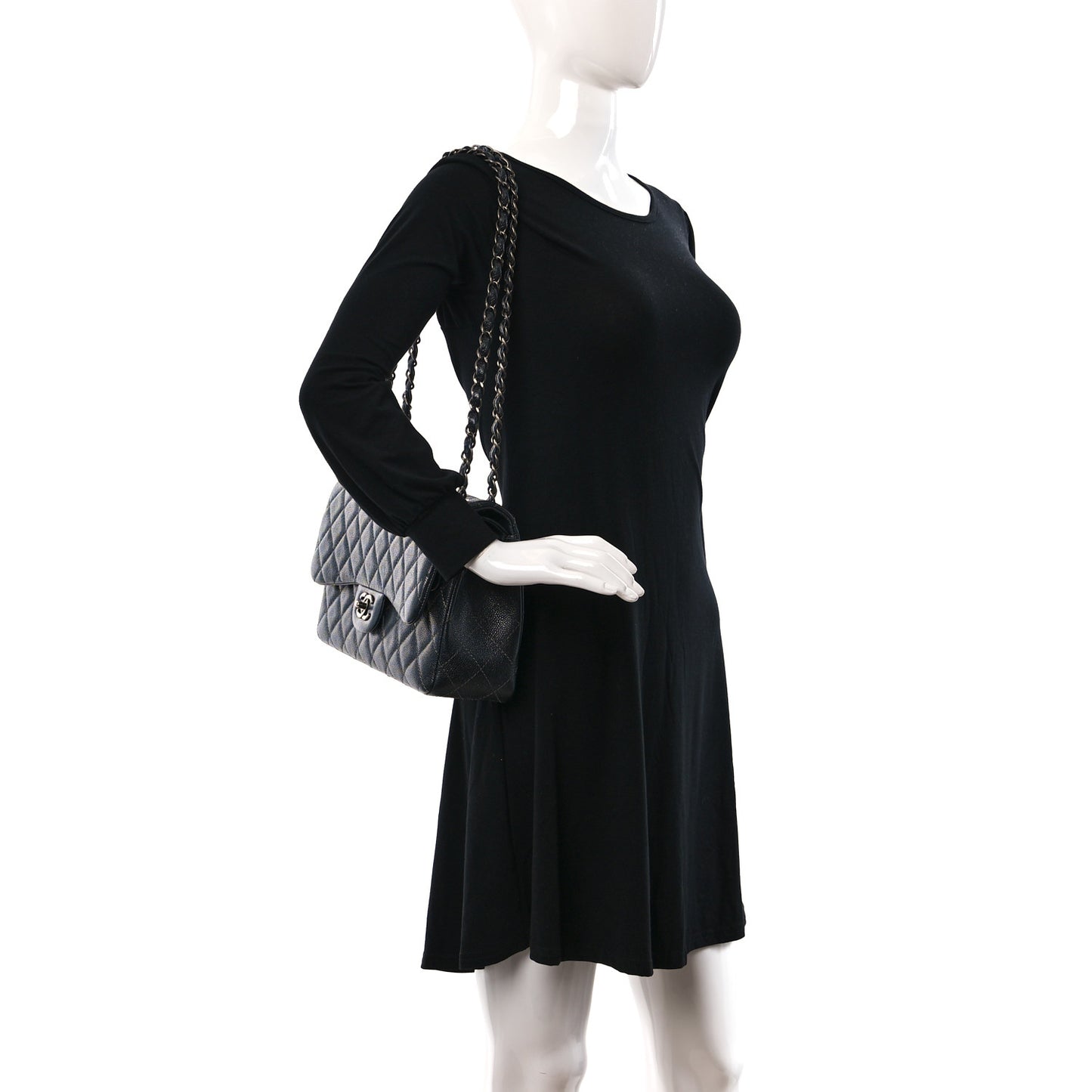 Metallic Caviar Quilted Jumbo Double Flap Dark Grey