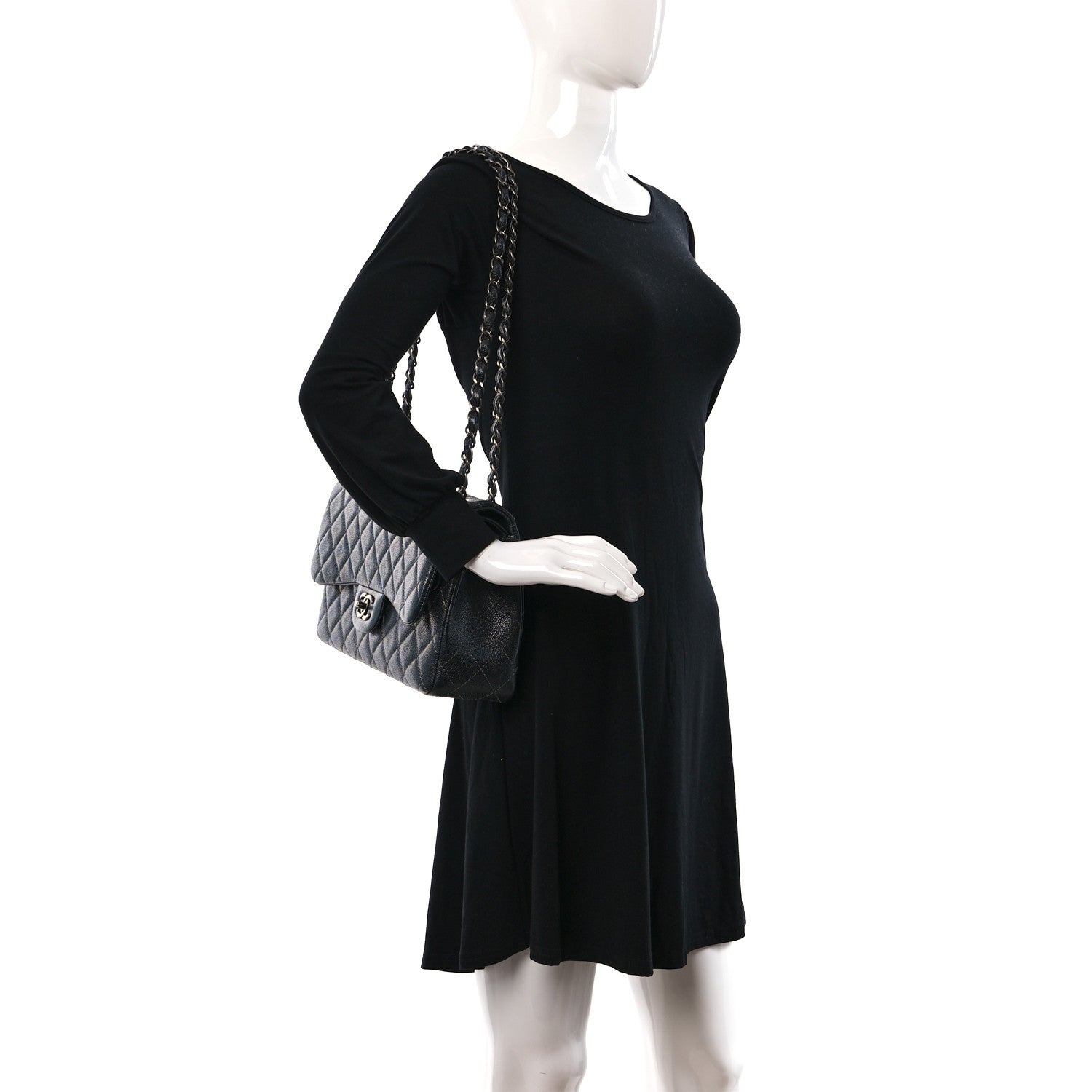 Chanel Metallic Caviar Quilted Jumbo Double Flap Dark Grey 2 of 12