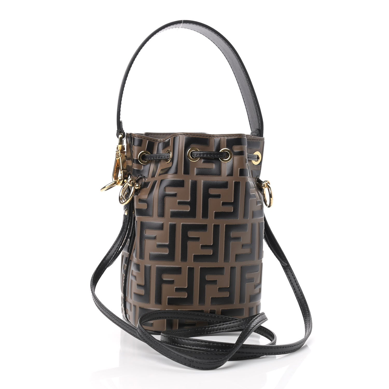 Fendi Vitello Liberty F is Fendi Bi-Color FF 1974 Embossed Mini Mon Tresor Bucket Bag Maya Black 3 of 9