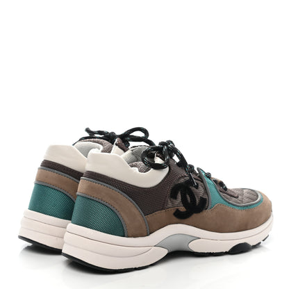 Chanel Nylon Calfskin Suede Womens CC Sneakers 39 Brown Green 4 of 8
