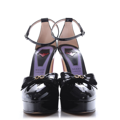 Gucci Patent Crystal GG Bow Sadie Spike Ankle Strap d'Orsay Platform High Heel Pumps 39 Black 2 of 9