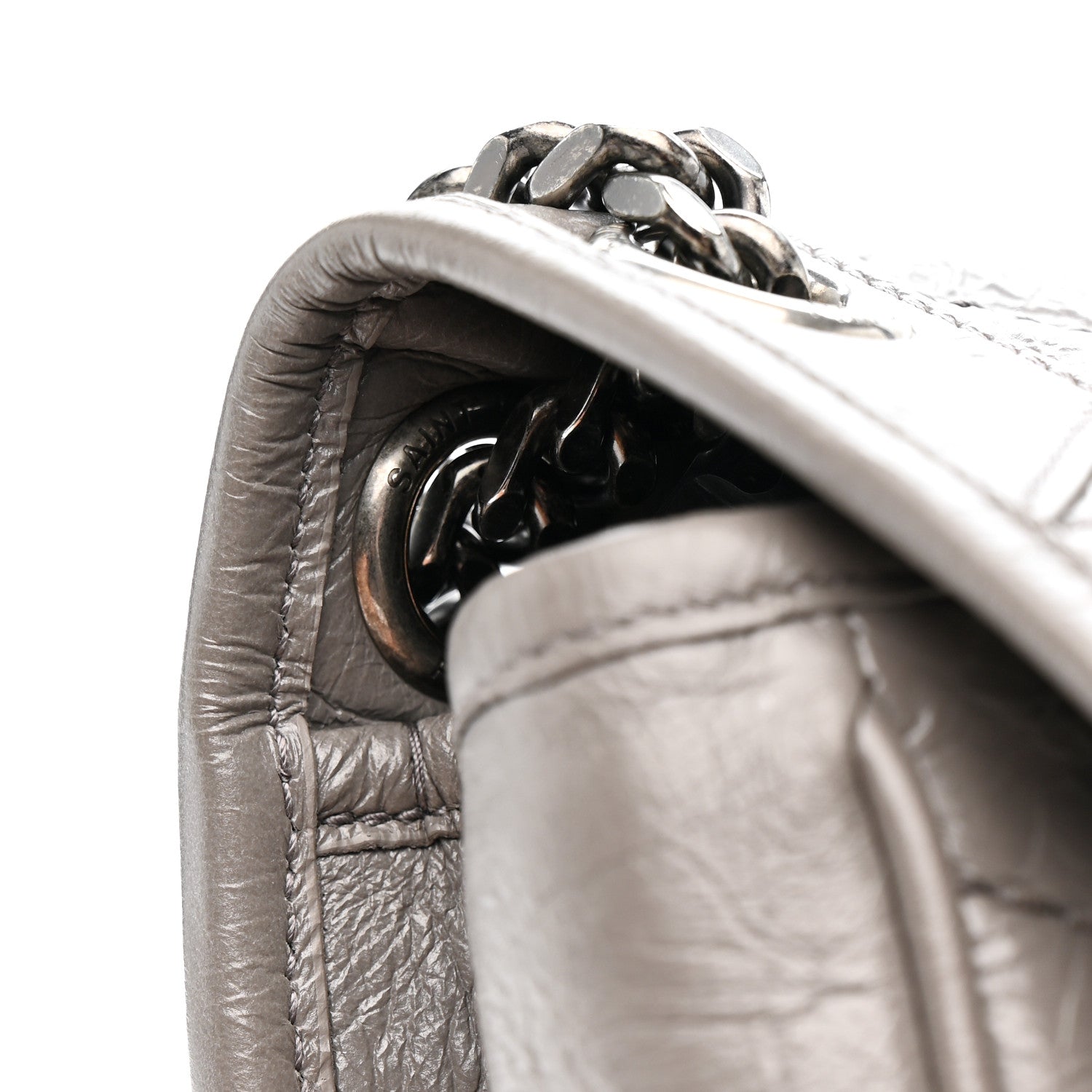 Saint Laurent Crinkled Calfskin Matelasse Monogram Medium Niki Chain Satchel Storm 15 of 15
