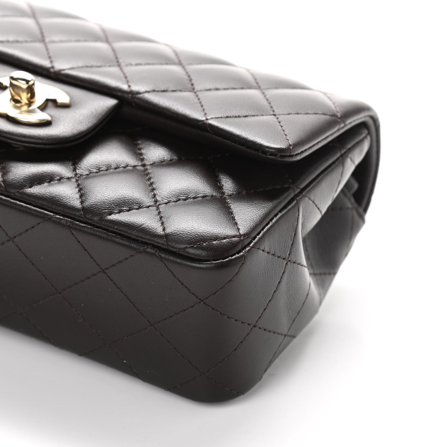 Lambskin Quilted Mini Rectangular Flap Dark Brown