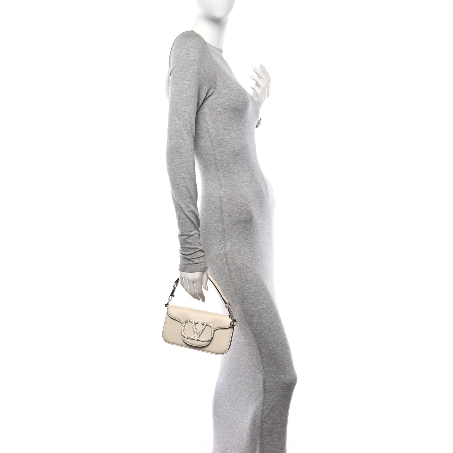 Valentino Garavani Calfskin Crystal Vlogo Small Loco Shoulder Bag Light Ivory 3 of 18