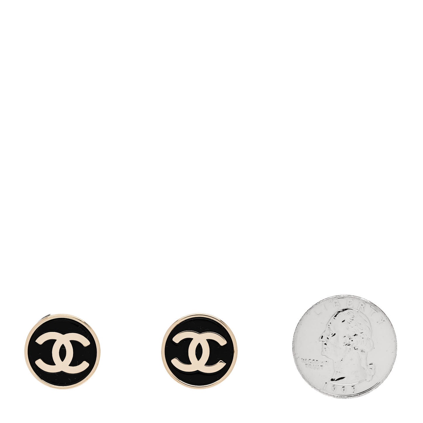 Metal Enamel CC Round Earrings Gold Black