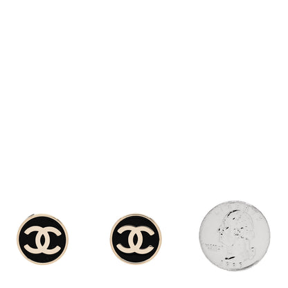 Chanel Metal Enamel CC Round Earrings Gold Black 2 of 5