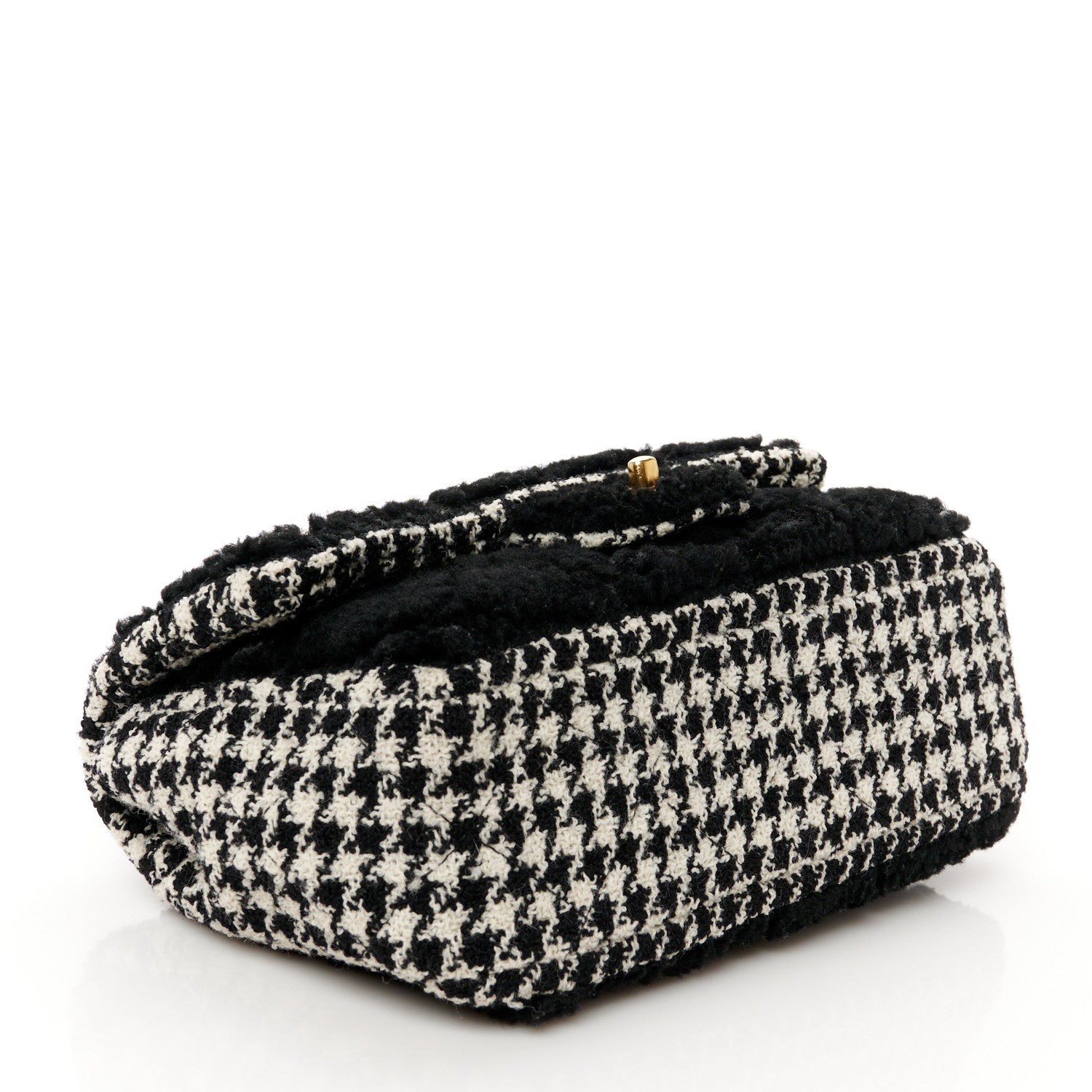 Chanel Shearling Sheepskin Tweed Quilted Single Flap Black 4 of 11
