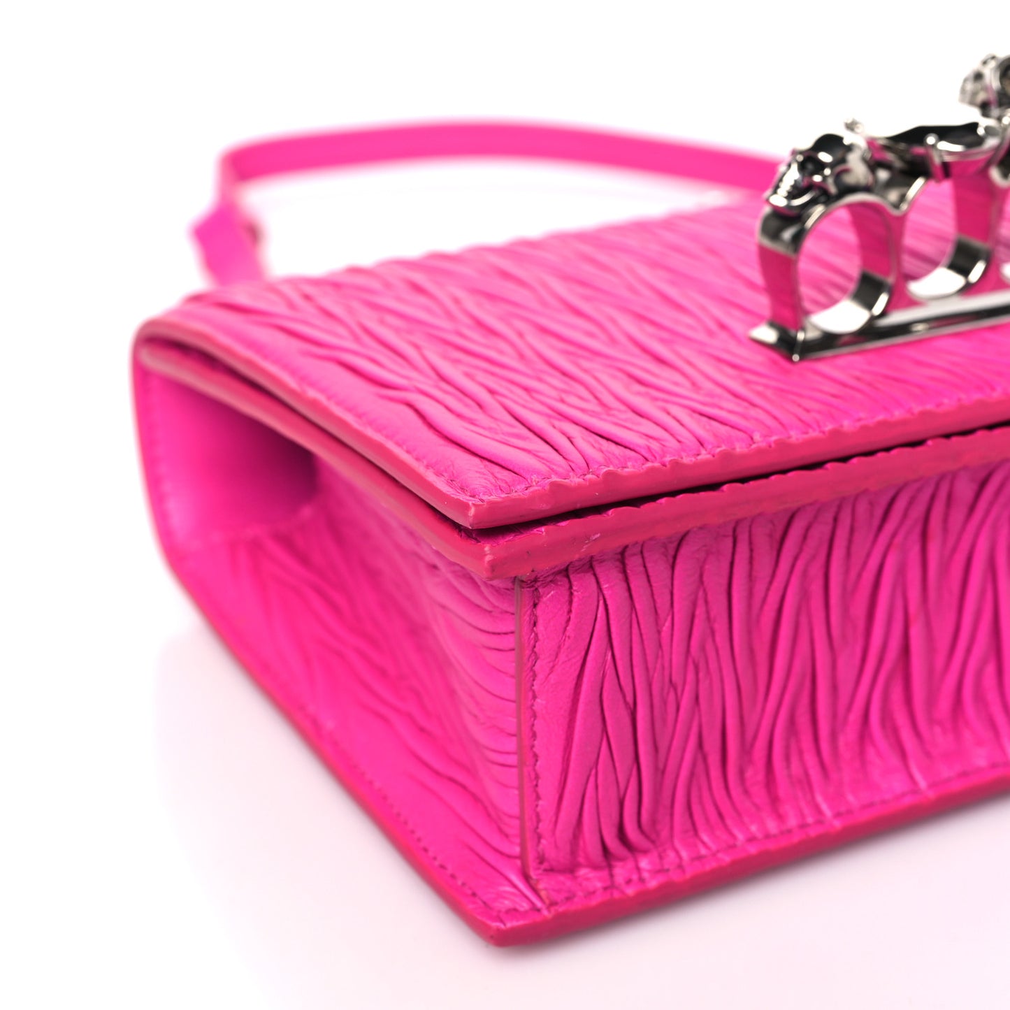 Lambskin Pleated Knuckle Shoulder Bag Fuchsia