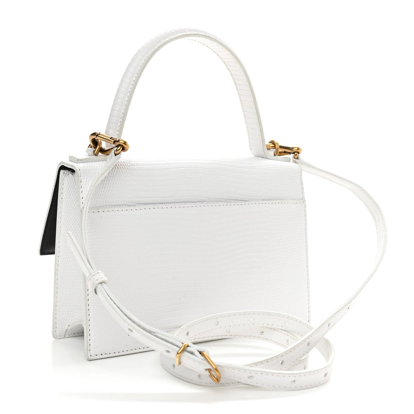 Patent Calfskin Lizard Embossed XS Sharp Top Handle Bag White