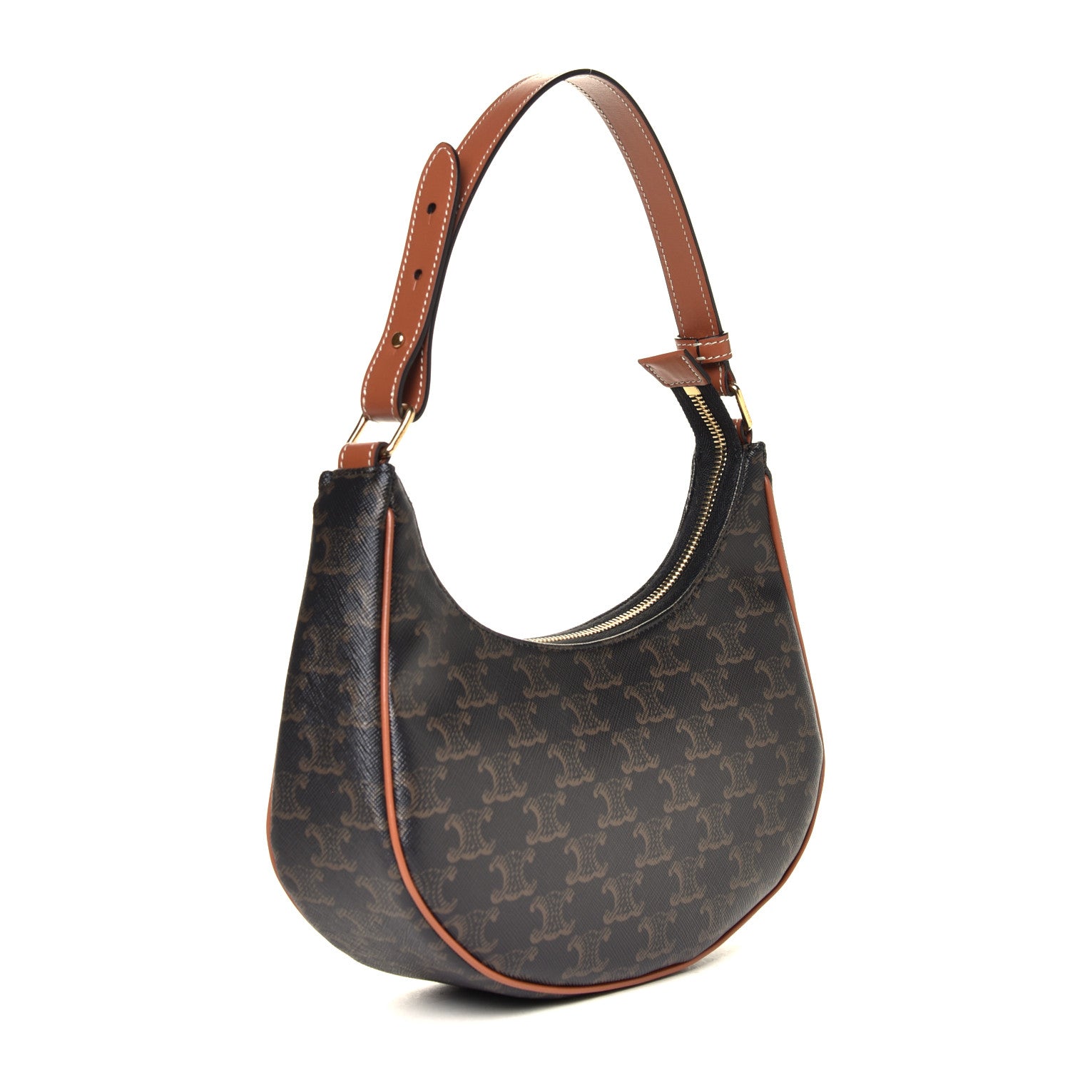Celine Triomphe Canvas Calfskin Ava Shoulder Bag Tan 4 of 8