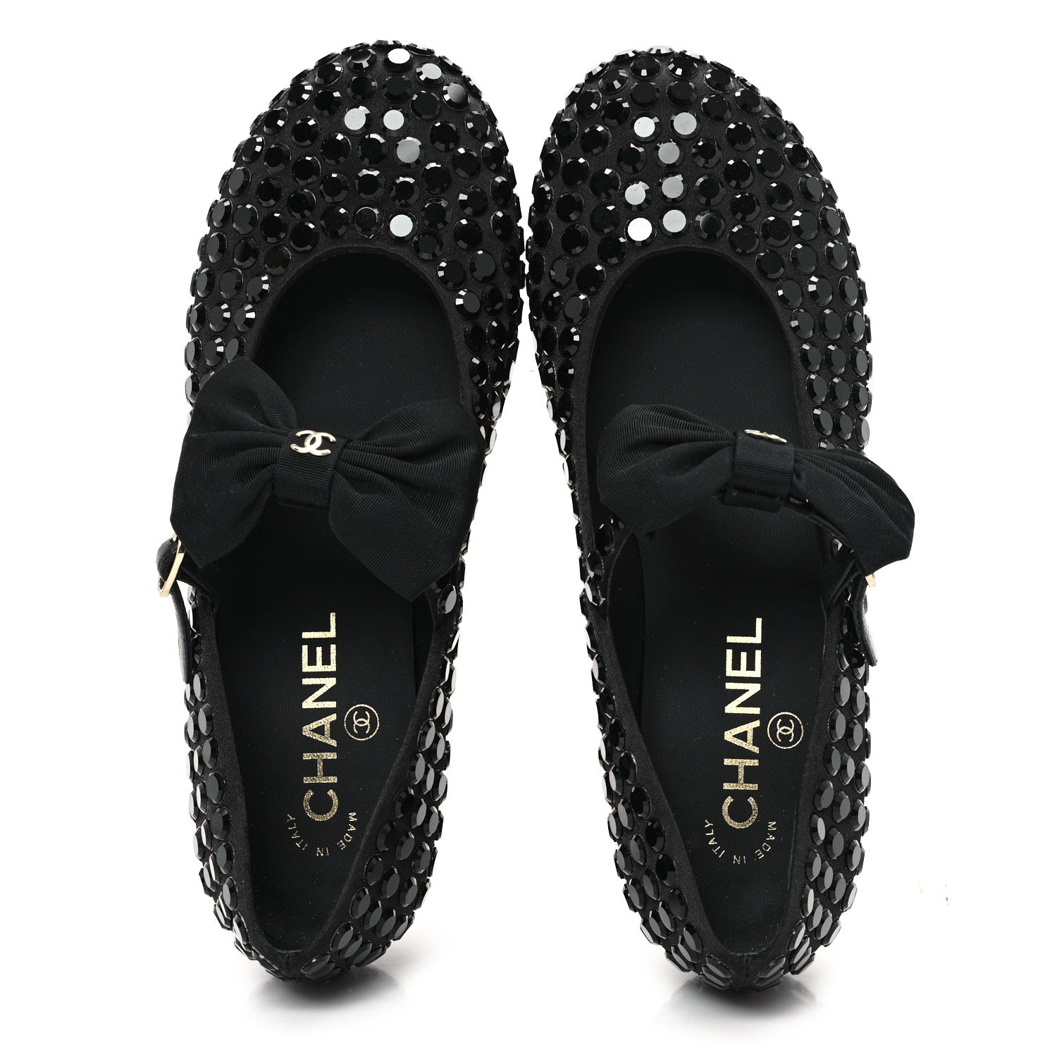 Chanel Satin Strass Bow Mary Jane Flats 37 Black 1650626