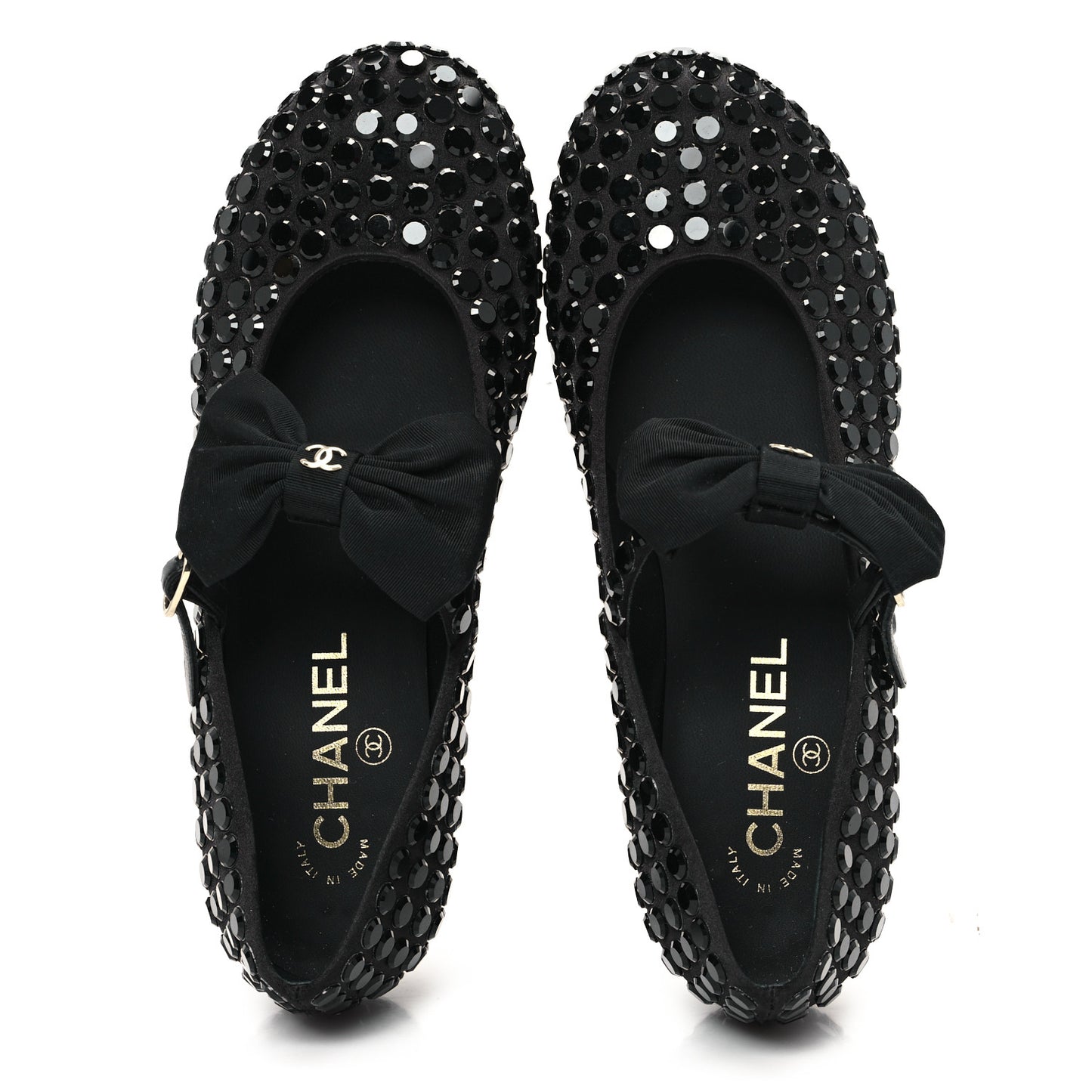 Satin Strass Bow Mary Jane Flats 37 Black