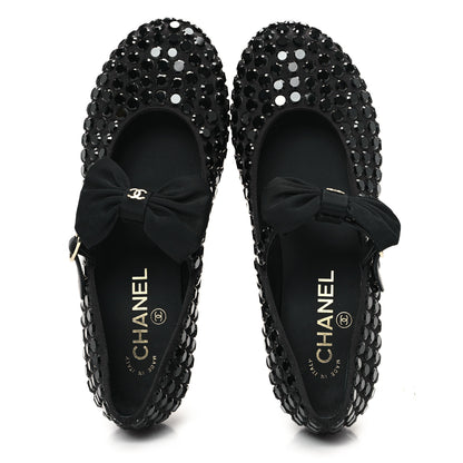 Chanel Satin Strass Bow Mary Jane Flats 37 Black 2 of 11