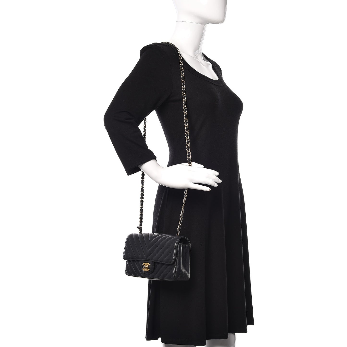 Lambskin Chevron Quilted Mini Rectangular Flap Black