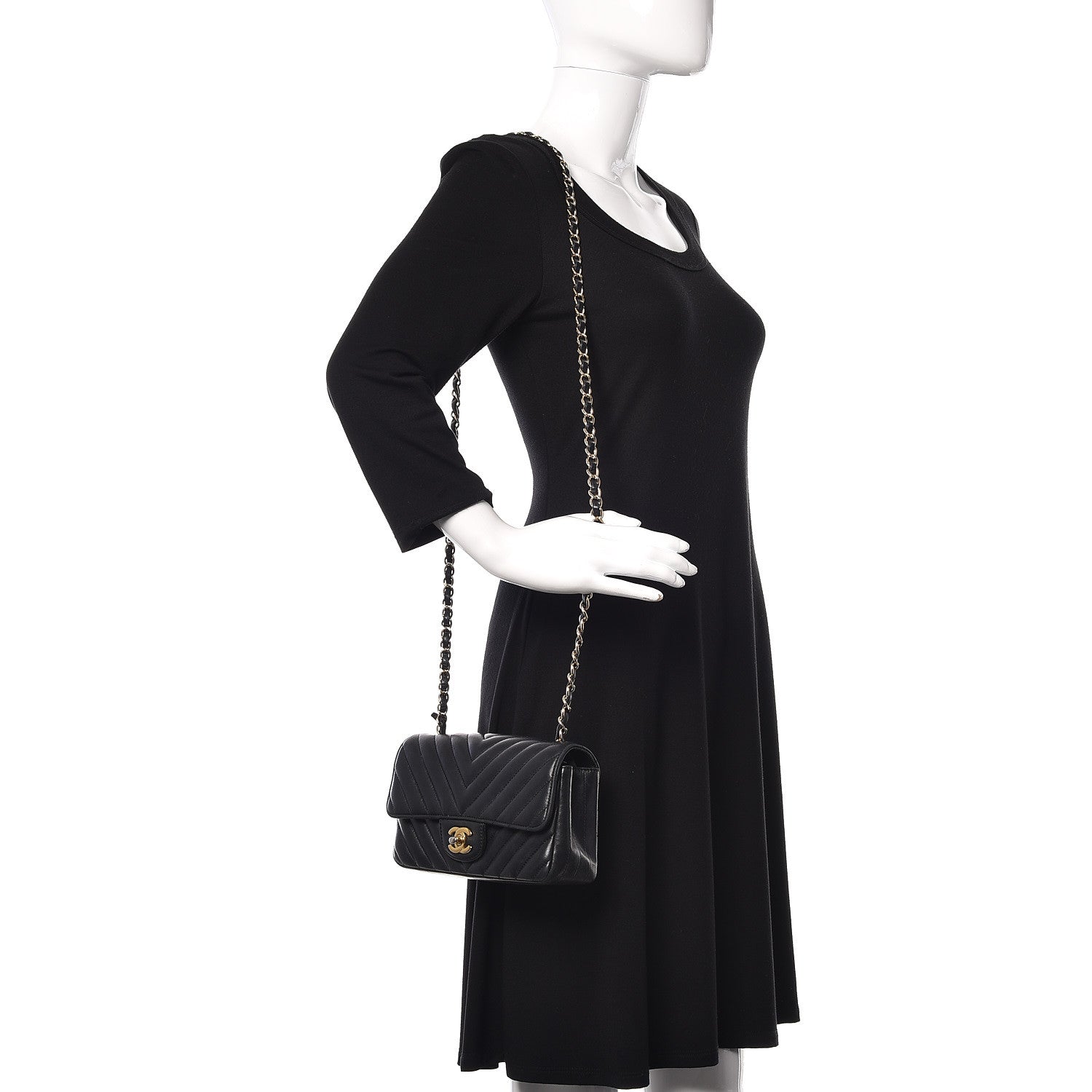 Chanel Lambskin Chevron Quilted Mini Rectangular Flap Black 2 of 15
