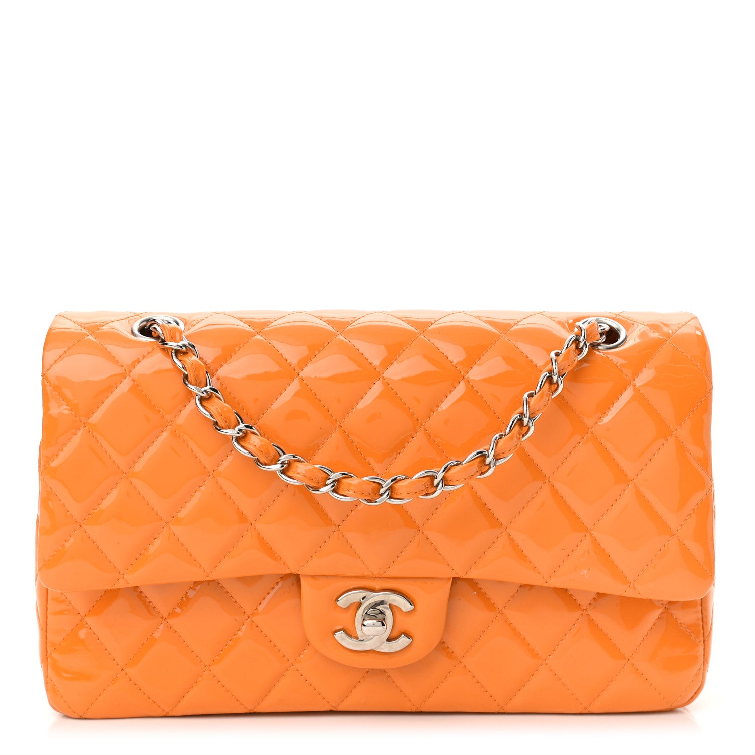 Chanel Patent Quilted Medium Double Flap Orange 1 of 11