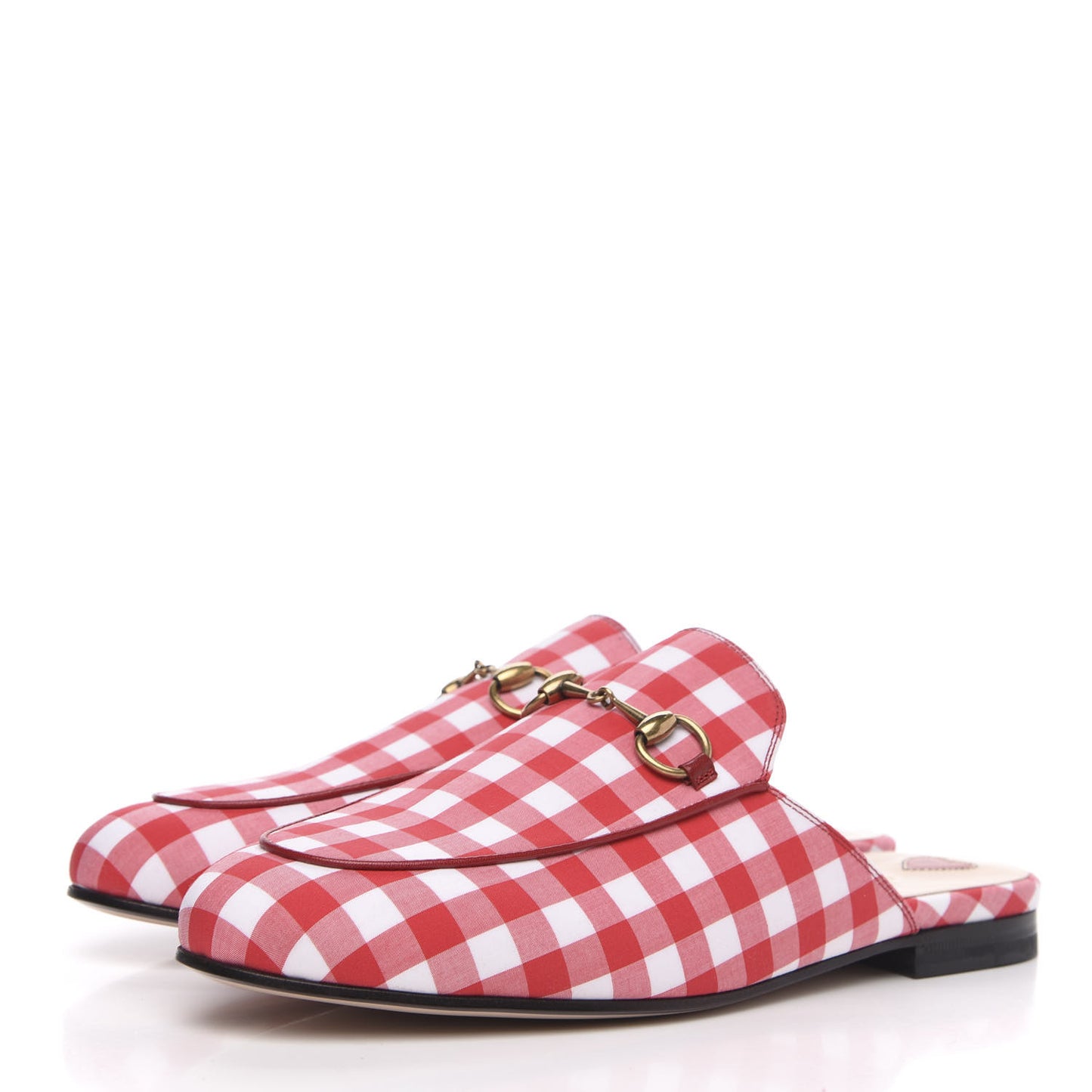 Cotton Gingham Womens Princetown Slippers 37.5 White Red